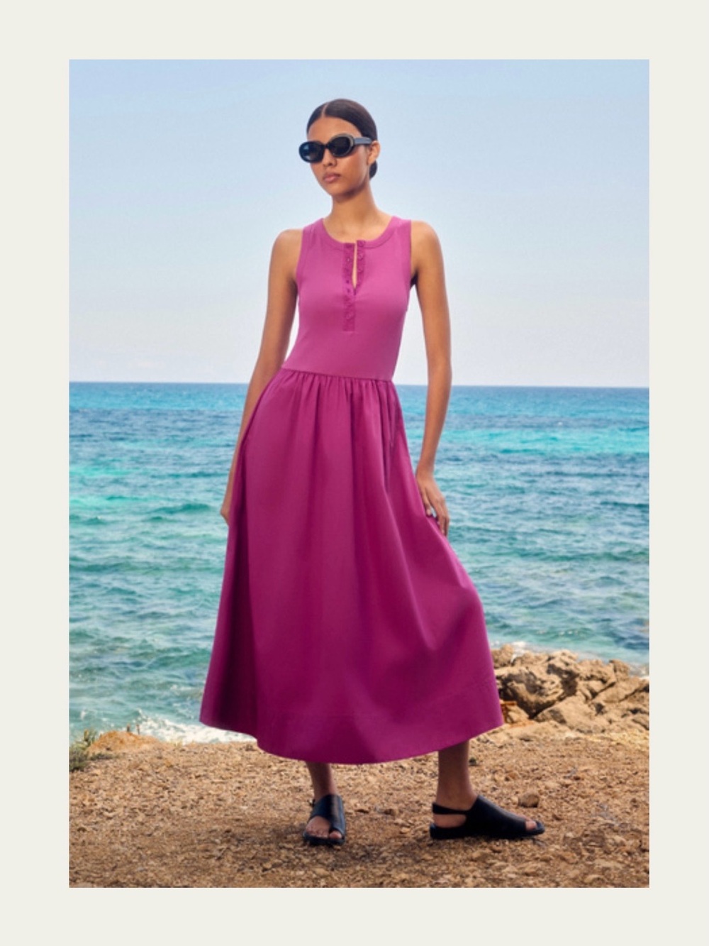 ME+EM Button-Front Mixed Media Maxi Dress